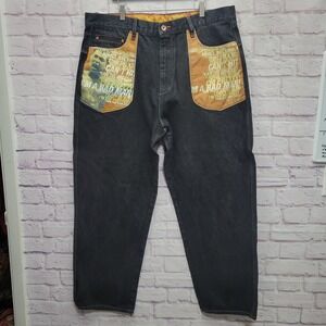 Vtg Platinum FUBU Muhammad Ali Graphic Jeans Mens 42x34 Baggy Retro Streetwear